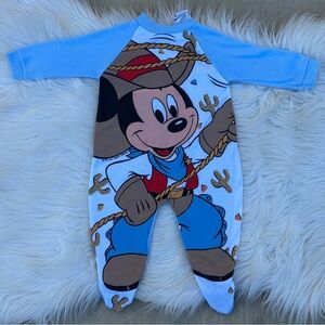 Vintage 80’s Disney Jog Togs Cowboy Mickey Mouse Footies Size 3-6 Months